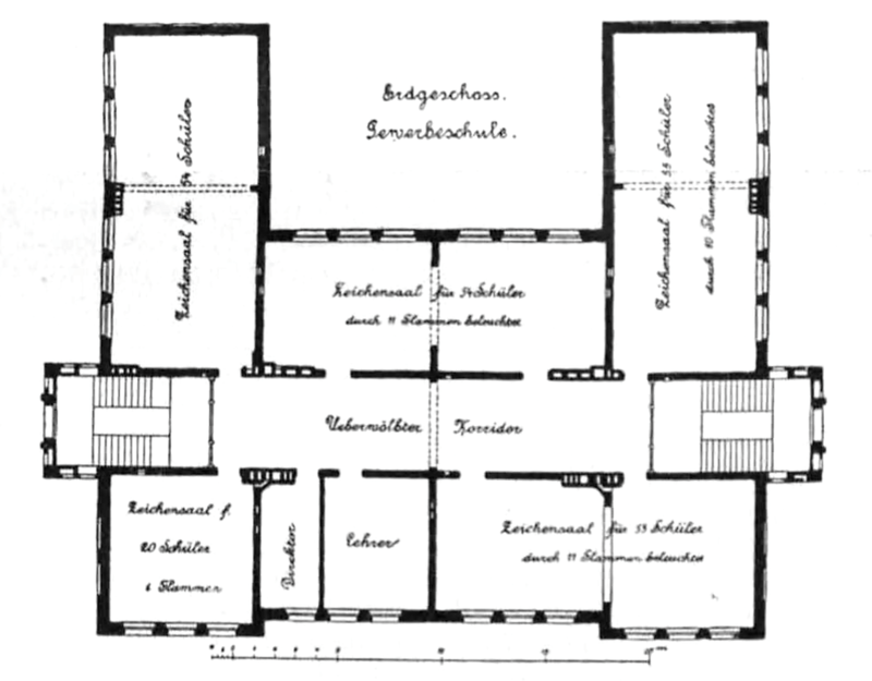 Erdgeschoss der Gewerbeschule: Wer weiß, was sich in den früheren Zeichensälen jetzt befindet?